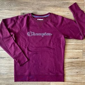Champion Women's Fleece-Lined Crew-Neck Sweatshirt Maroon/Purple, Medium